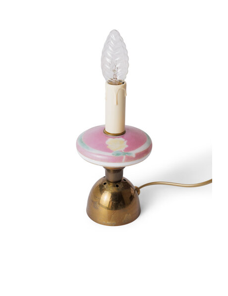 Antique brass bedside lamp with glass decorative disc