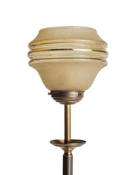 Classic high table lamp brown copper with glass shade