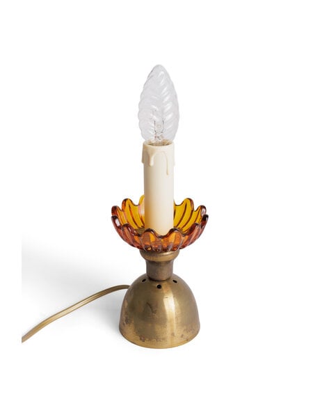 Vintage brass tea light with amber glass
