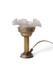 Brass Side Lamp With Pleated Glass Shade, 1930s