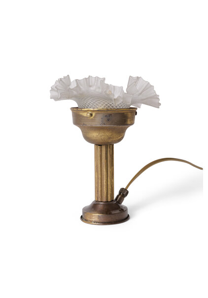 Brass Side Lamp With Pleated Glass Shade, 1930s