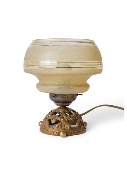 Old Side Lamp With Gold Rimmed Glass, 1940s