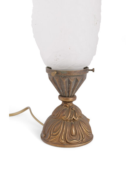 Koperen bedlampje matglas met bloemmotief