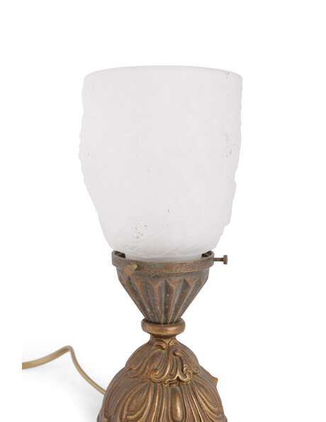 Brass table lamp frosted glass with flower pattern
