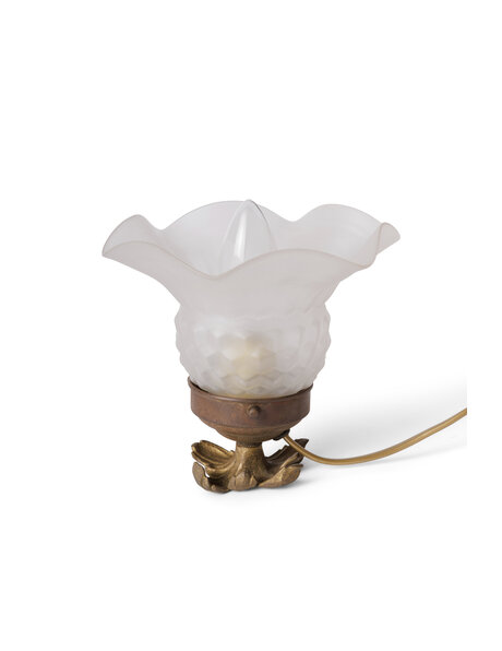 Table lamp frosted glass ruffled edge copper calyx base