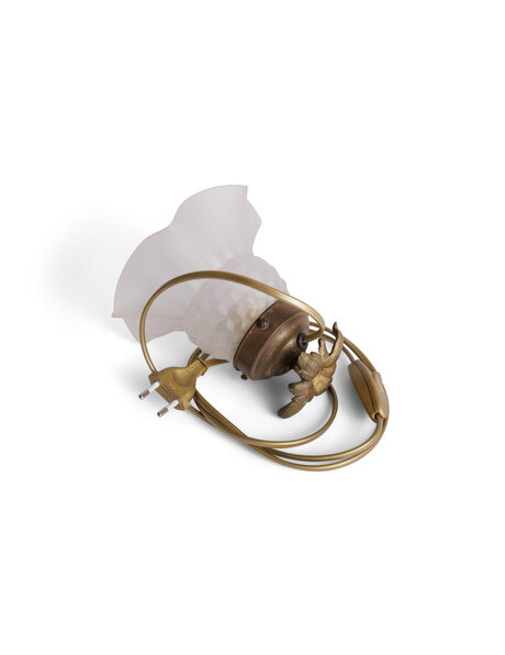 Table lamp frosted glass ruffled edge copper calyx base