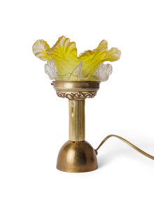 Green and Frosted Rose Lamp On Gold Column Base