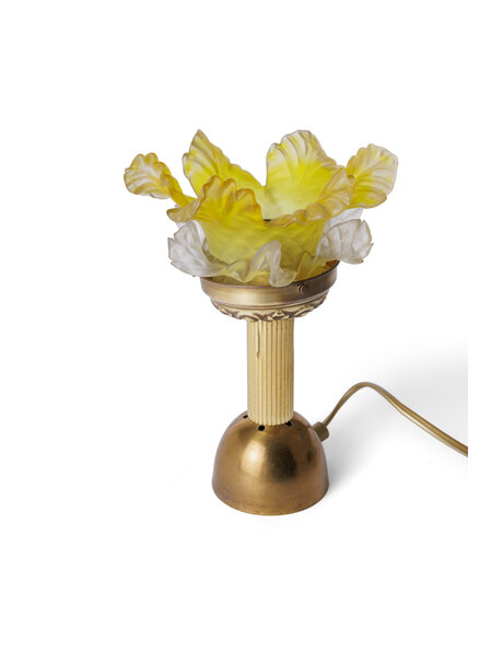 Oud tafellampje, matglas, roosje groen-geel