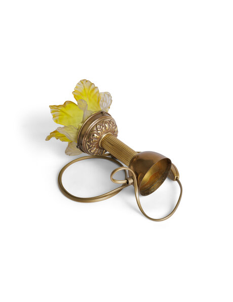 Oud tafellampje, matglas, roosje groen-geel