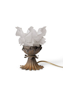 Frosted Rose Lamp In Copper Rose Holder, 1930s