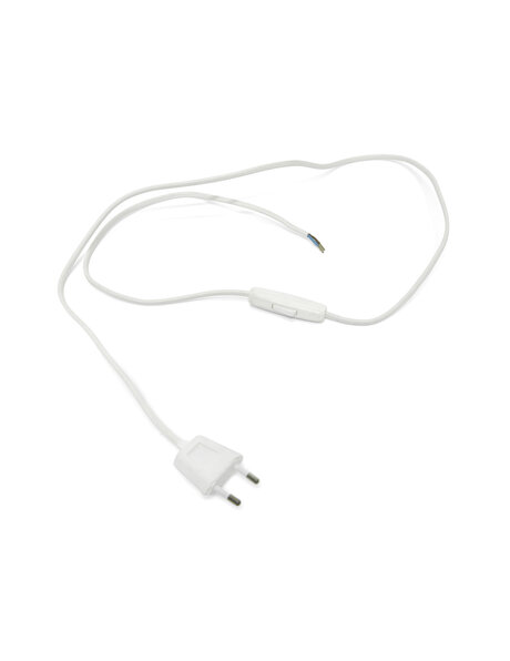 White electrical cord with switch and plug, 150 cm