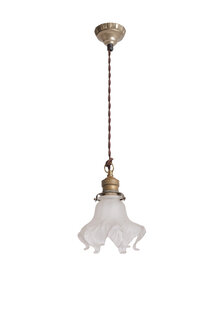 Frosted Glass Rose Pendant Light on Cord, 1930s