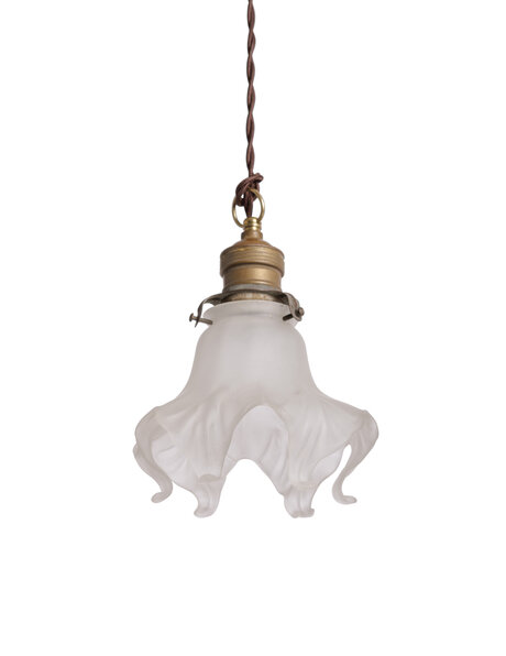 Vintage hanglampje matglas roos aan bruin snoer