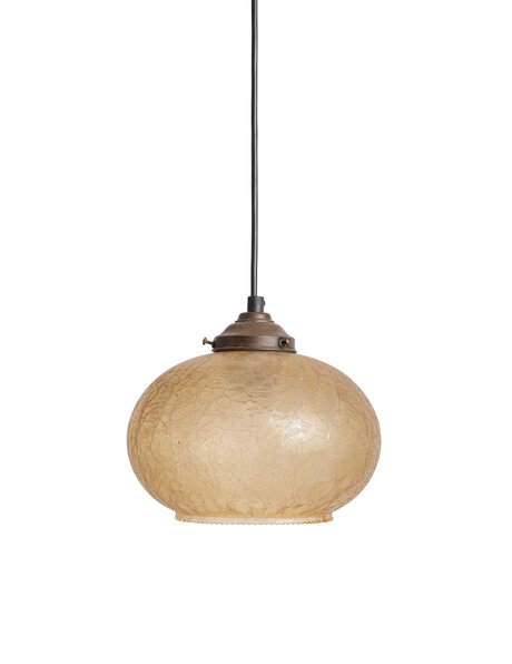 Glazen hanglamp bruin krakelee matglas jaren 40