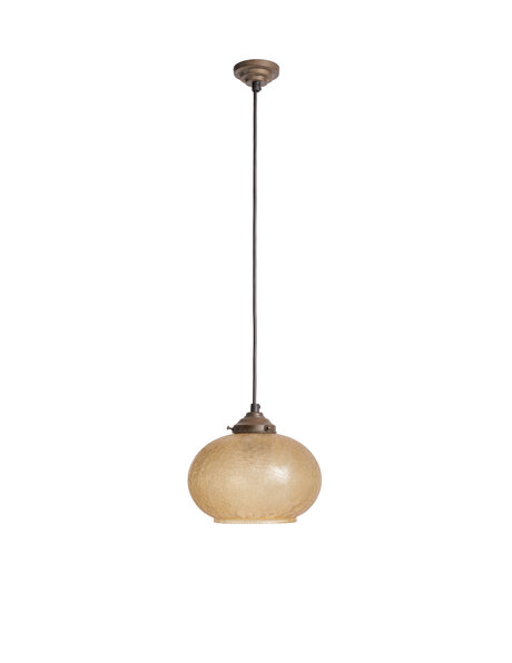 Glass pendant light brown crackle frosted glass 1940s
