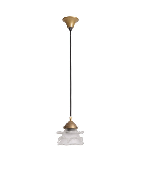 Jaren 40 sfeerlampje, matglas en koperen houder