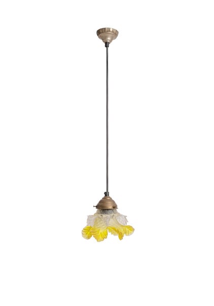 Vintage Yellow-Green Flower Hanging Lamp, 1930s