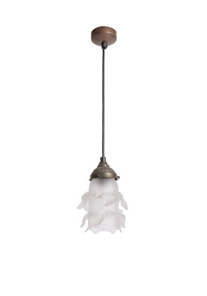 Small Brocante Pendant Lamp, Frosted Glass Rose on Cord