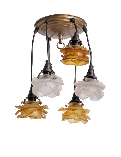 Brocante cascade hanglamp matglas en bruine roosjes