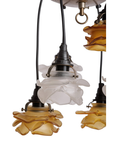 Brocante cascade pendant light frosted and brown roses