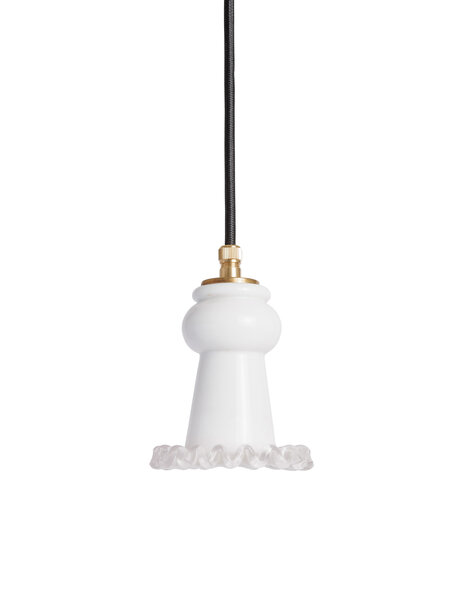 Small hanging lamp, brocante white glass mood light ruffle edge