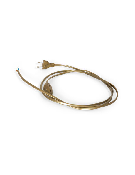 Gold coloured electrical wire with switch and power plug, 150 cm