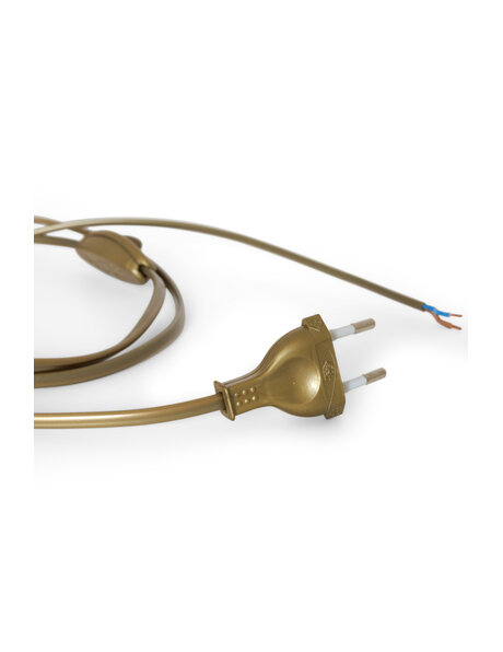 Gold coloured electrical wire with switch and power plug, 150 cm