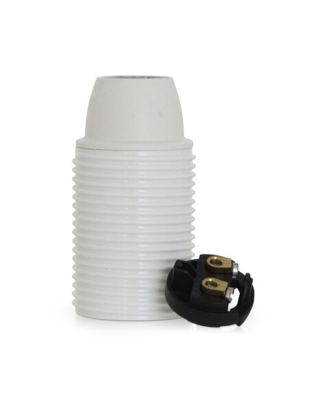 E14 fitting, wit kunststof, met schroefdraad