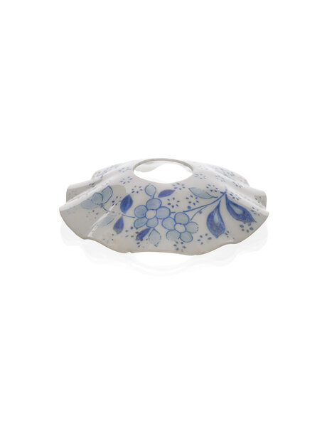 Bobeche opal glass blue flower print 1930s
