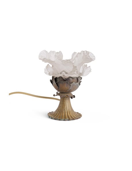Brass lamp, frosted glass rose, ca. 1930