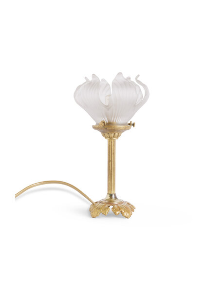 1930s brass table lamp with frosted glass flower