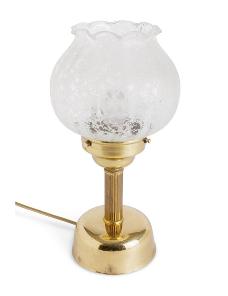 Tafellamp koper, helder bewerkt glas  ca. 1950