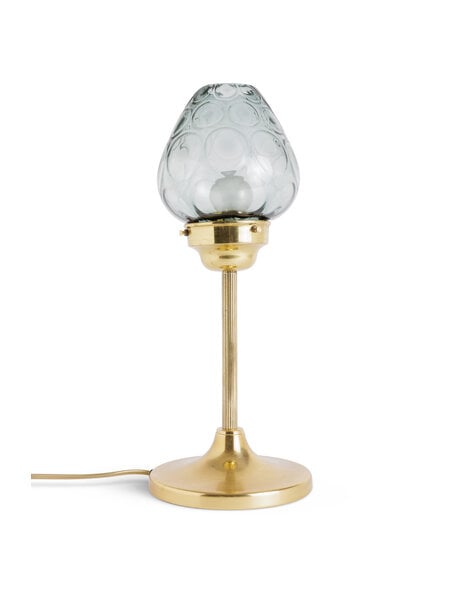 Bijzondere goud koperen tafellamp blauwig glas