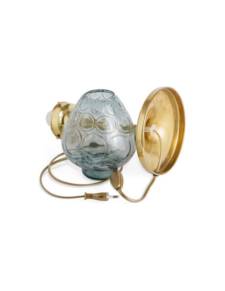 Bijzondere goud koperen tafellamp blauwig glas