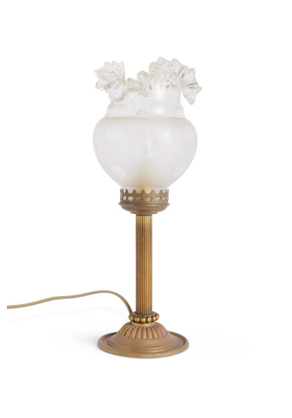 1940s Lamp With Brown Copper, Scalloped Frosted Glass