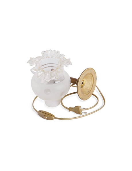 1940, table lamp, brown copper, frosted glass with a whimsical edge