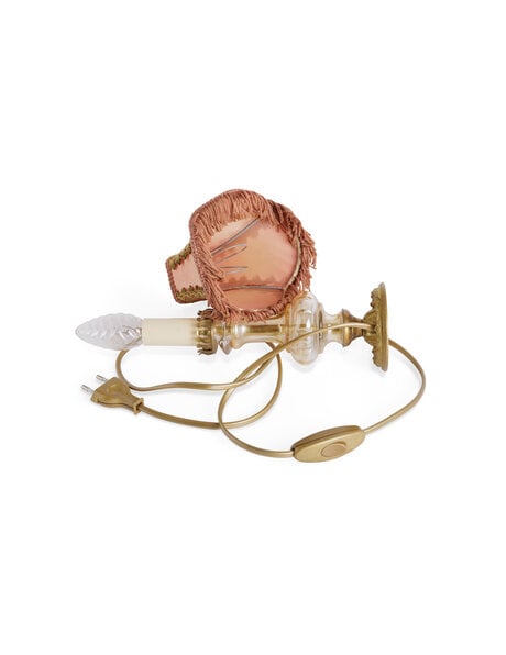 Vintage brass lamp dusty pink fabric shade fringe 1940s