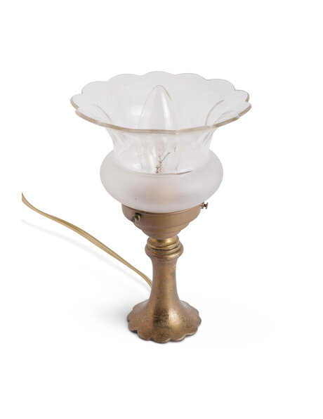 Jaren 30 lampje, bruin koper met glas, 20cm