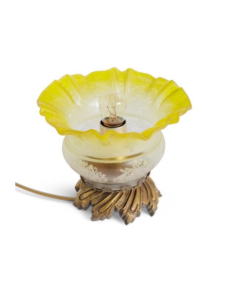 Copper tablelamp yellow-green glass 1930