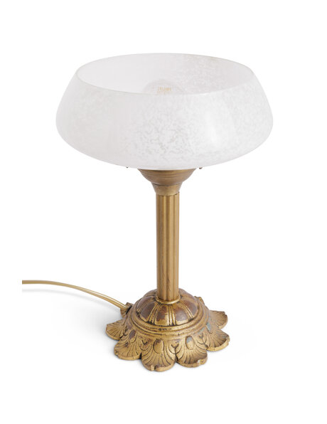 Antique table lamp, chalice clouded glass, flower base 1930s