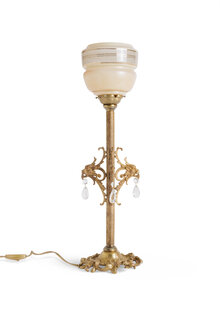 Golden Copper Table Lamp With Brown Glass Shade