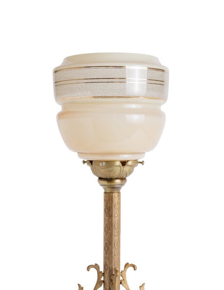 Antique copper lamp with brown glass and curls 1930