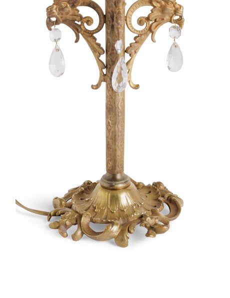 Antique copper lamp with brown glass and curls 1930