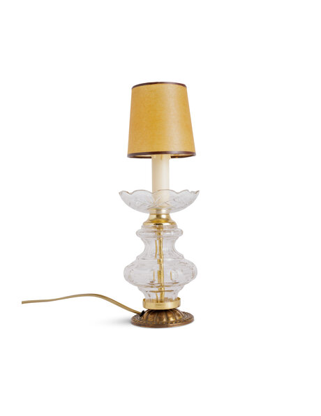 Small table lamp, clear cut glass and brass