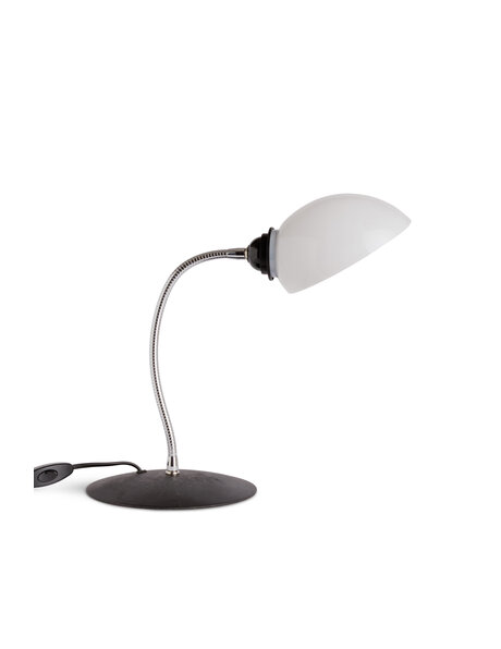 Vintage bureaulamp, witte opaline kap met chroom