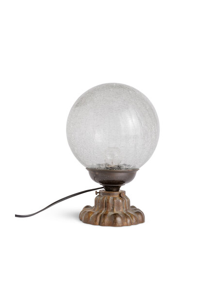 Antique small table lamp copper base crackled glass 1940