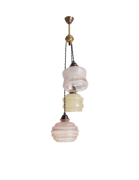 Driearmige Vintage Cascade Roze-Geel Glas