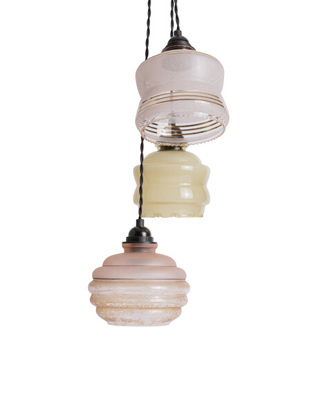 Driearmige Vintage Cascade Roze-Geel Glas