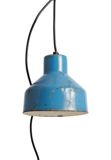 Kleine Blauwe Industriele Hanglamp, aan Snoer, Jaren 50-60