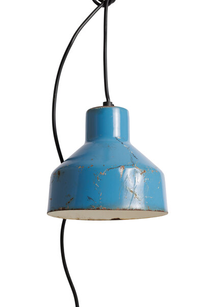 Kleine Blauwe Industriele Hanglamp, aan Snoer, Jaren 50-60